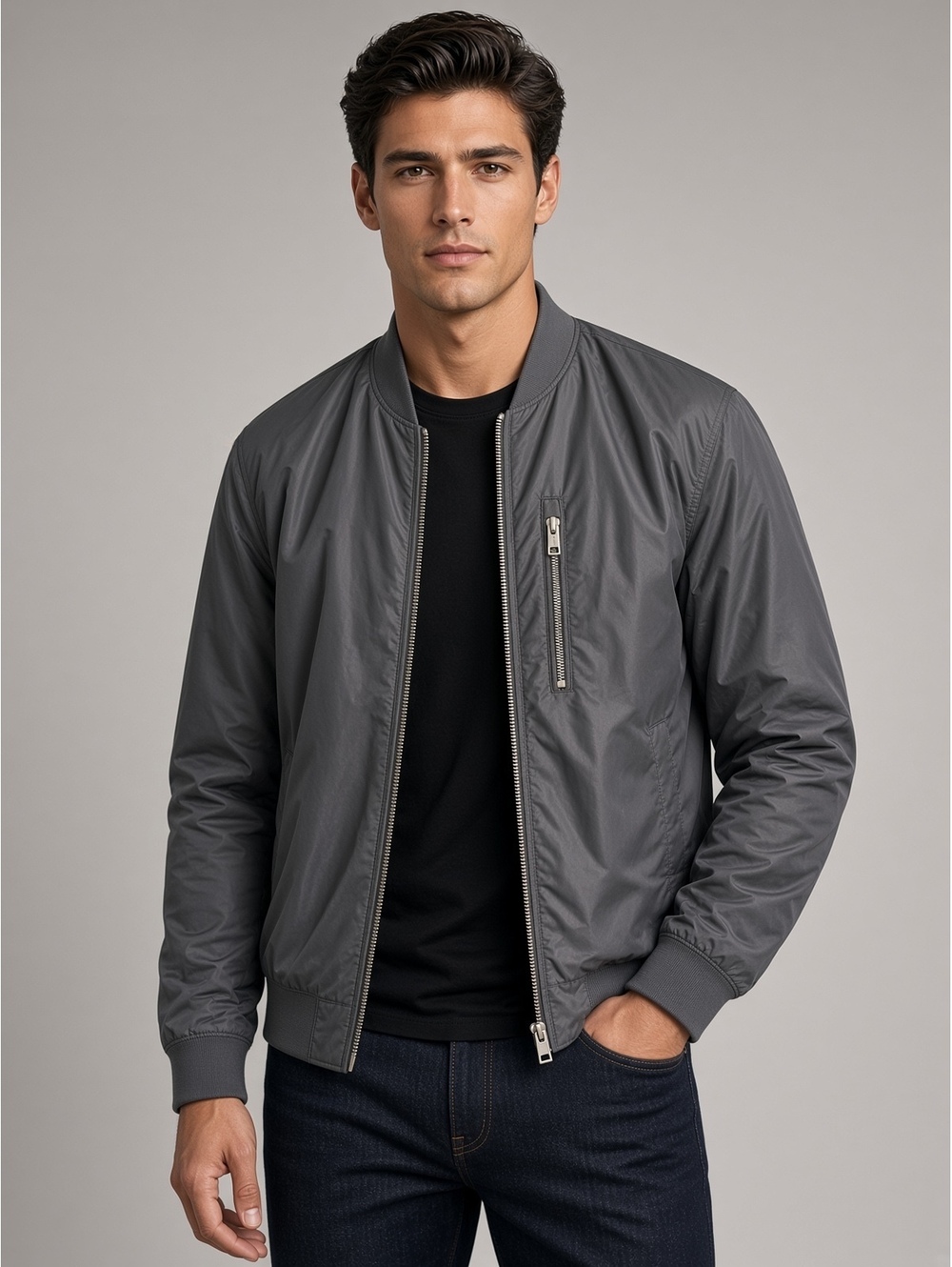 H&M grey bomber jacket M